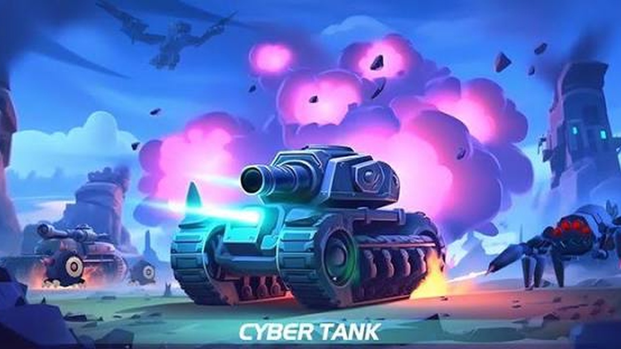 Colorful cyber tank battle scene